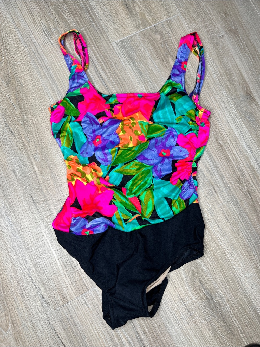 Vintage Longitude Neon Floral One Piece bathing suit Size Large